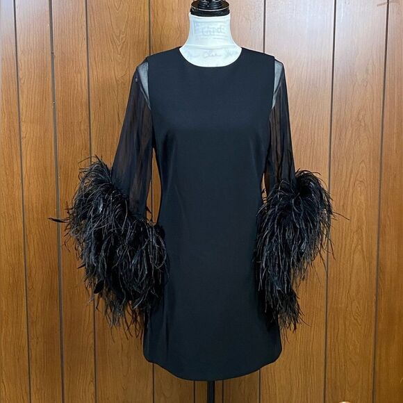 Alice + Olivia  Izola Feather-Trim Minidress size 8 - Picture 7 of 16